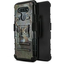 for LG K51 Q51 Holster Belt Clip Temper Glass Case Shock Absorption Kickstand Armor Case with Belt Swivel Clip Holster Cover (Deer)