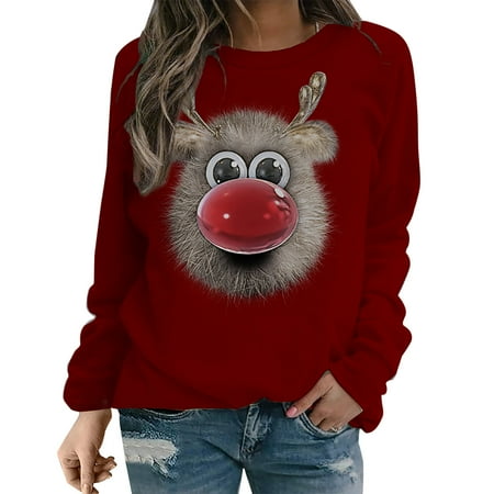 

Ziloco Fashion Women Print Long Sleeve Comfortable Breathable Round-Neck Sweatshirt fall dresses for women 2022 wedding guest bustier tops for women Red XL