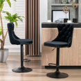 thumbnail image 1 of Velvet  Stools Set of 6  27" Counter Height  Stools with Button and Nailhead Trim  Upholstered  Stool with Back and Wooden Legs  for Kitchen  Cafe  Pub (Black), 1 of 7