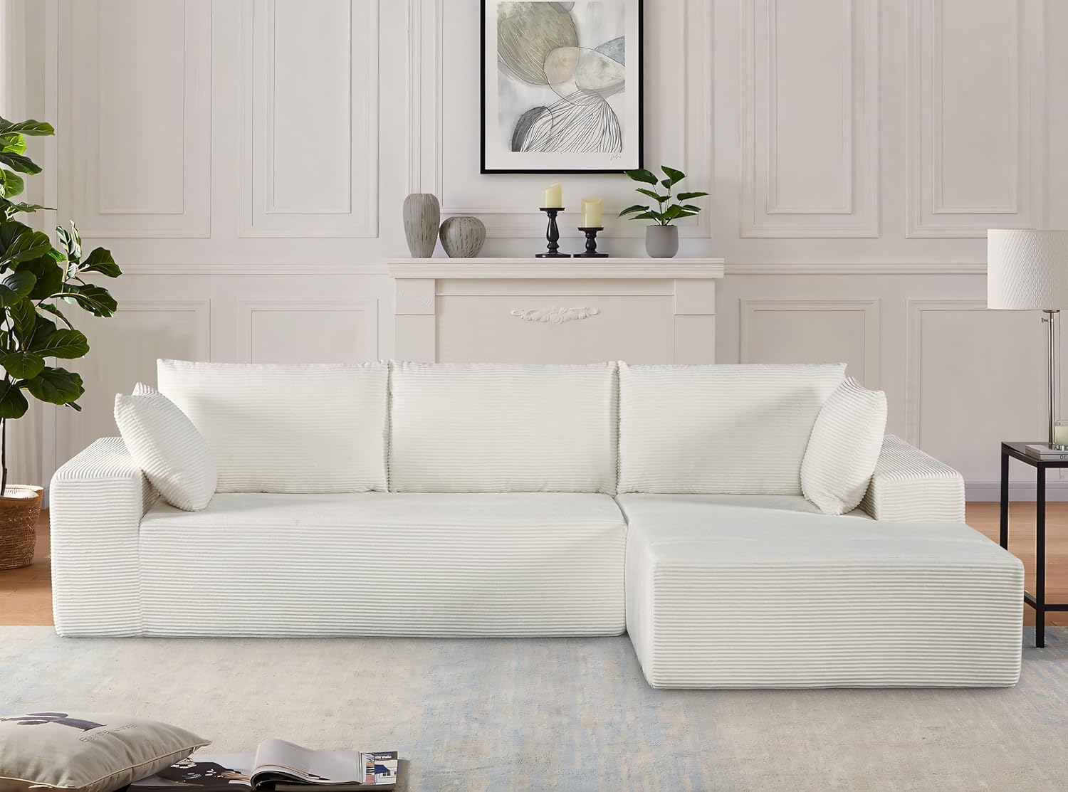 Corduroy upholstery 2 piece L shape high density foam sectional