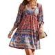 thumbnail image 1 of Txlixc, vestido bohemio informal de verano para mujer, estilo étnico, estampado Floral, cuello en V, manga abullonada, vestido corto oscilante a la moda Txlixc  Vestido bohemio casual de verano para mujer, 1 of 5