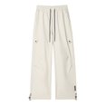 thumbnail image 4 of Men's Casual Pants European Solid Color Elastic Drawstring Waist With Adjustable Hemline Men Casual Loose And Comfortable Foreign Trade Sports Breathable And Trendy Pants White 2XL, 4 of 5