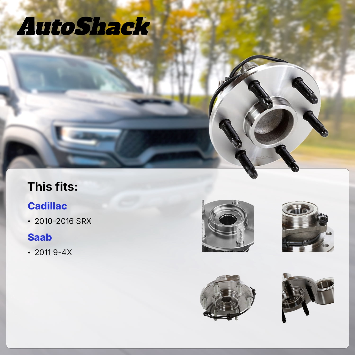 AutoShack Front & Rear Hub Bearing Assemblies for Cadillac & Saab, SRX 2010-2016 9-4X 2011, AWD FWD V6 2.8L 3.0L 3.6L - With ABS, 6-Lug