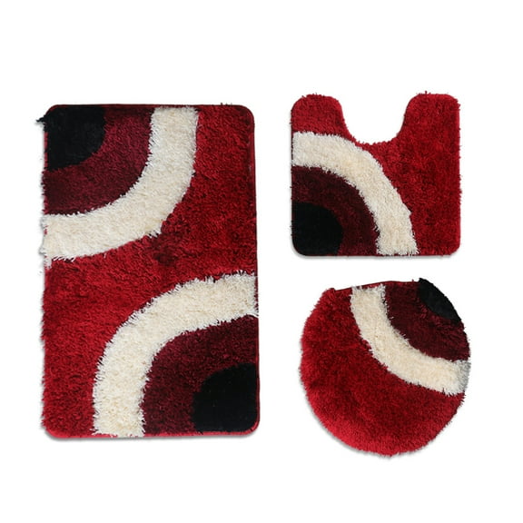 Nvzi Three-piece setLuxury Bathroom Rug Mat, Extra Soft and Absorbent Microfiber Bath Rugs, Non-Slip Plush Shaggy Bath Carpet, Machine Wash Dry, Bath Mats for Bathroom Floor,Half circle-Red