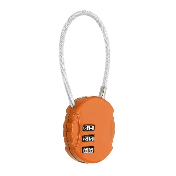 Uxcell 1-Pack Combination Padlock, Zinc Alloy 3 Digit Password Round Shaped Cable Luggage Combo Lock Outdoor Keyless Lock [Orange]