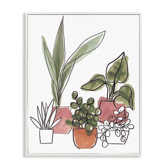 Stupell Industries Eclectic Green Plants in Orange Planters Modern Abstract Foliage White Framed Giclee Art, 16 x 20, by June Erica Vess