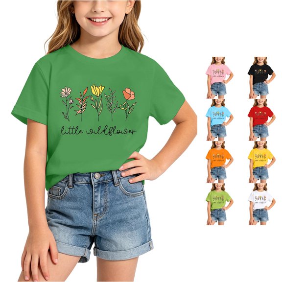 RMGVDSD Girls T Shirts Short Sleeve Casual Summer Tops Soft Crewneck Tees for Kids Graphic T-Shirt Comfort Fit Tshirts 12-14 Years