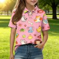 thumbnail image 2 of Domzest Kids Polo Shirt Girls Short Sleeve Animal Print Casual Top Back To School Clothes Children Summer T-Shirt Toddler Graphic Tee Youth Fashion Blouse Pink 9-10 Years, 2 of 5