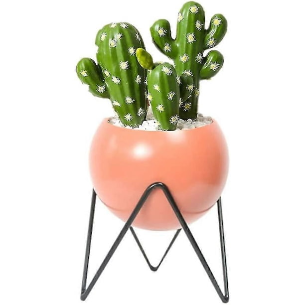 Modern Round Metal Flower Vase With Succulent Plant Stand Decorative Indoor And Outdoor Flowerpot (orange)