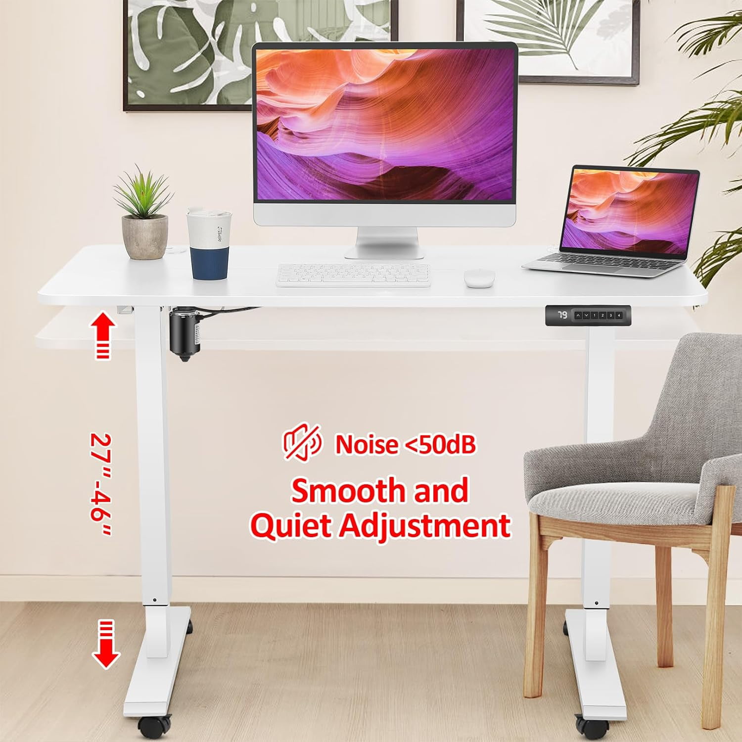Adnoom 63″X24″ Electric Standing Desk, Metal Frame Height Adjustable Standing Desk Converter w/Large Mouse Pad, Sit Stand Computer Desk Home Office Desk with Lockable Wheels