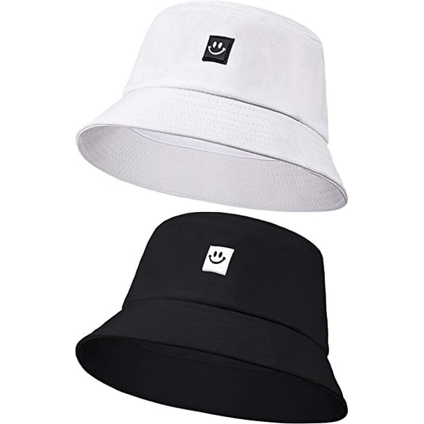 Sin 2 Pieces Bucket Hats Smiling Face Foldable Beach Sun Hats