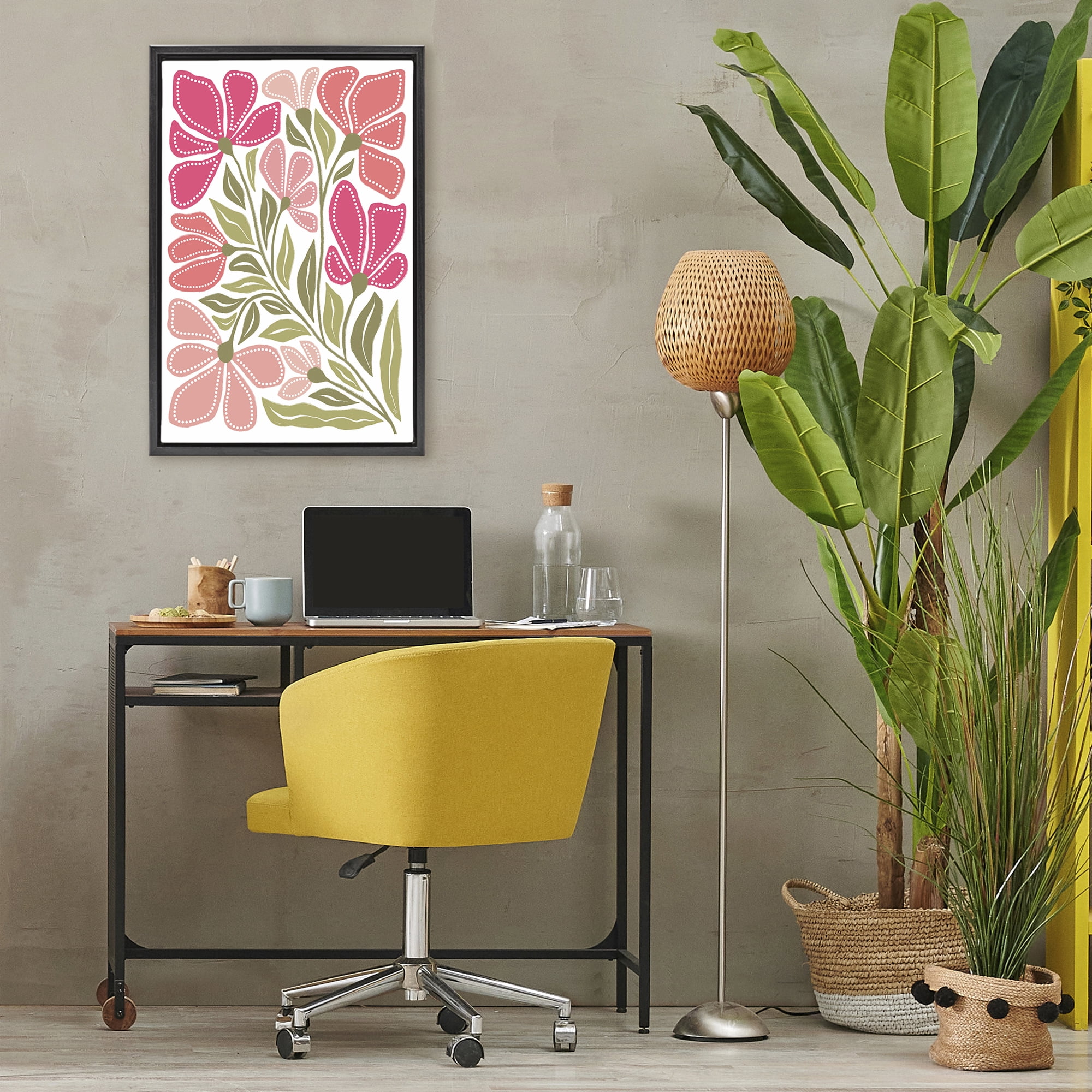 Stupell Industries Bold Midcentury Blooms Black Framed Floater Canvas Wall Art, design by Martina Pavlova
