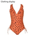thumbnail image 4 of Traje de baño de una pieza con cuello en V para mujer Bikini con cordones y volantes Traje de baño de una pieza sin espalda con volantes - Naranja, 4 of 6