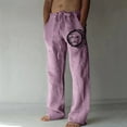 thumbnail image 1 of Pantalones largos de verano para hombre, de algodón y lino, con pierna ancha, estampados, con cordones, para deportes y vacaciones, 1 of 7