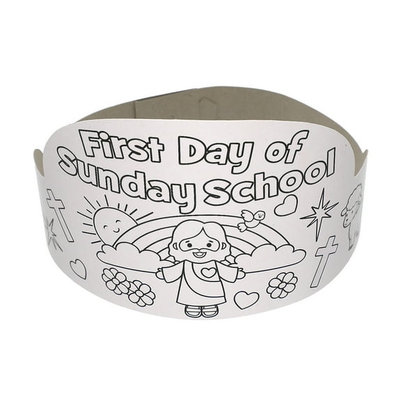 22 1/2" x 5 1/4" Color Your Own Cardstock First Day of Sunday School Crown - 12 pieces