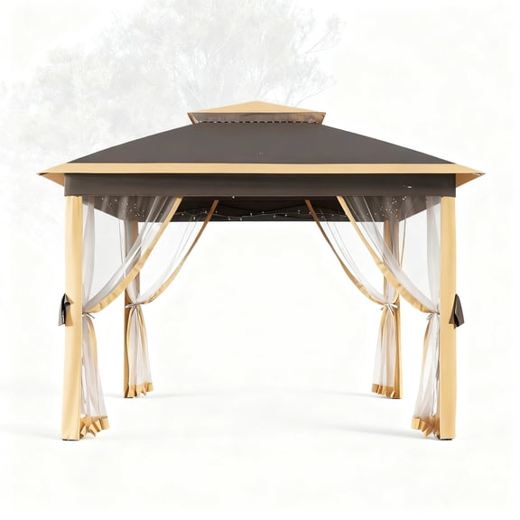 Garvee 10.82 x 10.82' Outdoor Pop up Gazebo Tent, Adjustable Height with Mosquito Netting, Khaki