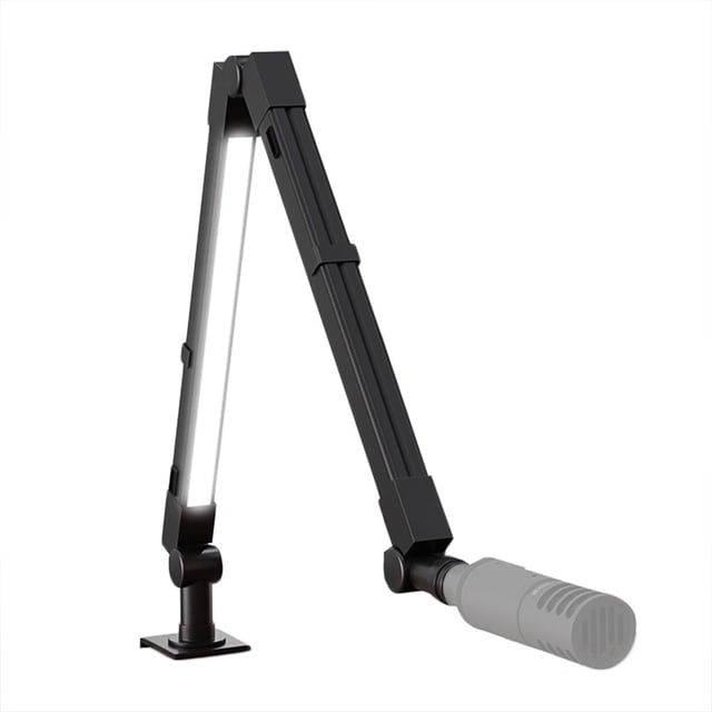 Support de Microphone avec Télécommande, Éclairage Dimmable 2700K-6500K, 80 Perles LED, 90+ CRI, Batterie Rechargeable 2400mAh, Alimentation 2W-6W, Compatibilité Micro Universelle & 2 Adaptateurs à Vis
