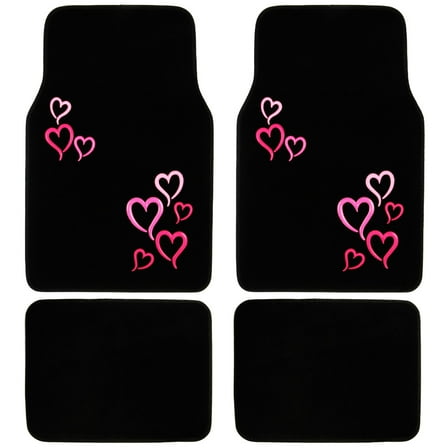 BDK Pink & Red Hearts Design Carpet Car Floor Mats for Auto Van Truck SUV-4 Pieces Front & Rear Full Set with Rubber Backing-Universal Fit