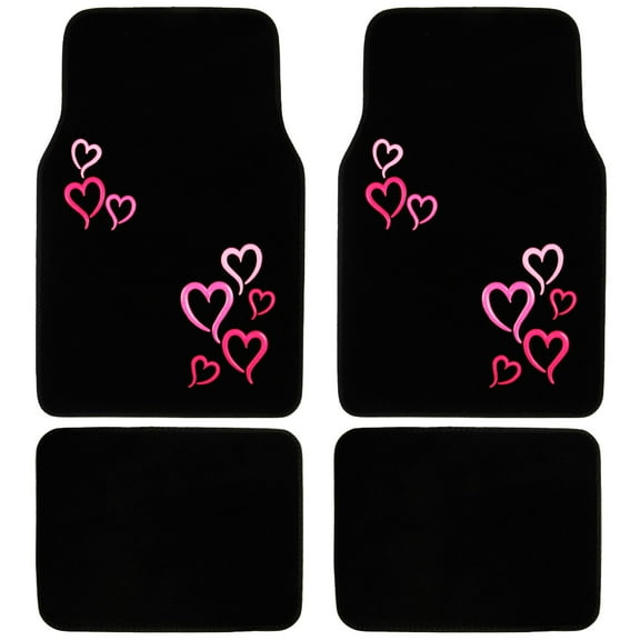 BDK Pink & Red Hearts Design Carpet Car Floor Mats for Auto Van Truck SUV-4 Pieces Front & Rear Full Set with Rubber Backing-Universal Fit