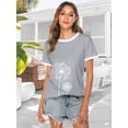 thumbnail image 3 of ZXSXSY Women Dandelion Floral Print Color Block Round Neck Short Sleeve Top, 3 of 6