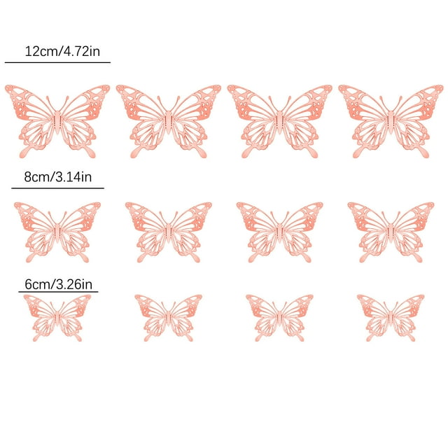 VerPetridure Hb020 Metal Texture 3D Hollow Simulation Butterfly Rose Gold 3D Flying Hollow Butterfly Home Decoration Festive Party Layout Cardboard Butterfly Wall Sticker