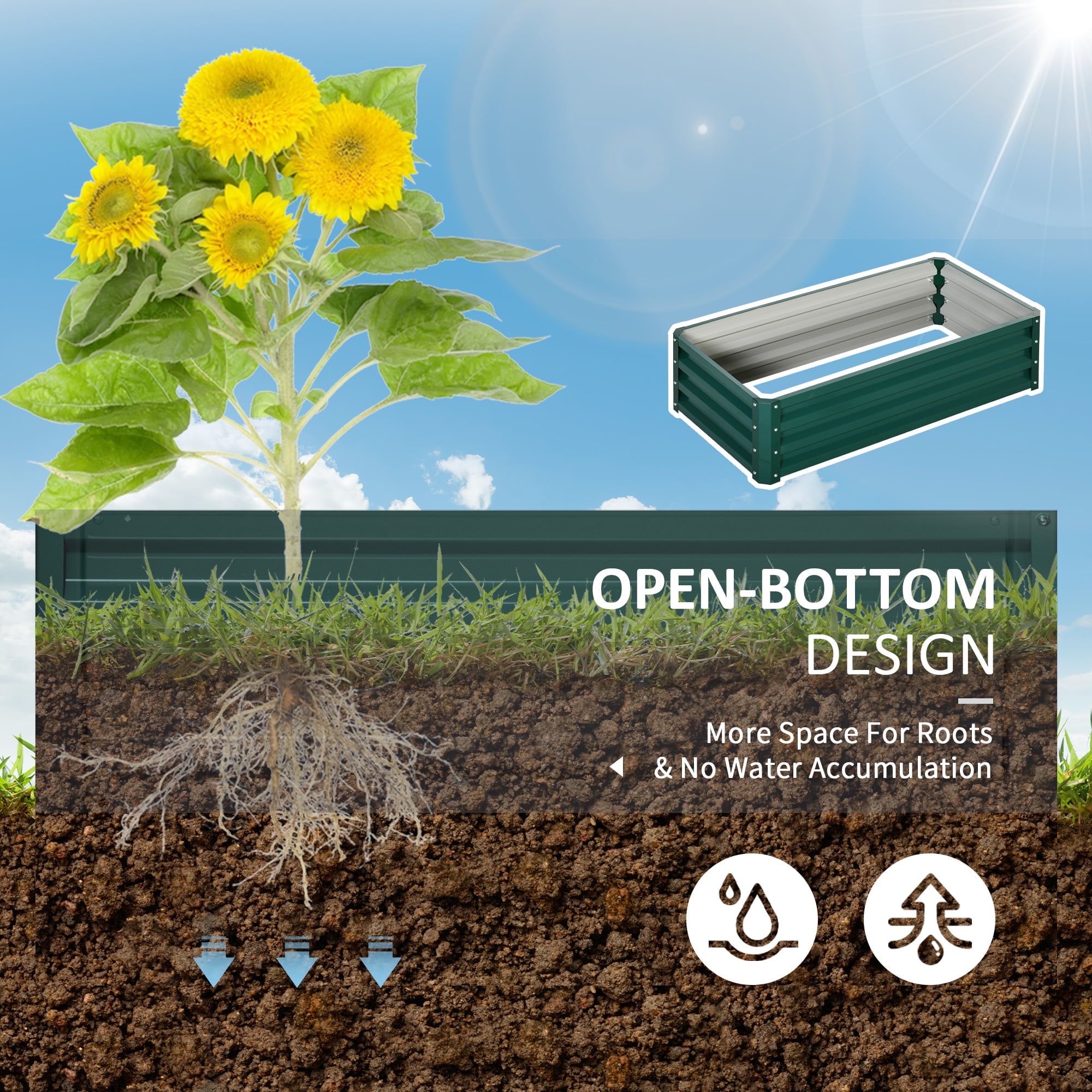 Outsunny 4' x 2' x 1' Galvanized Raised Garden Bed Planter Raised Bed with Steel Frame for Vegetables, Flowers, Plants and Herbs, Green