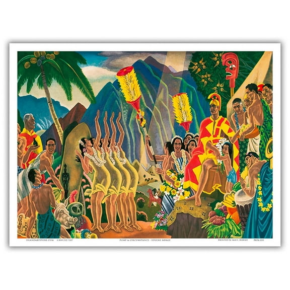 Pomp and Circumstance - Hawaiian Ceremony - Vintage Ocean Liner Menu Cover by Eugene Savage c.1930s - Master Art Print (Unframed) 9in x 12in