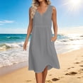 thumbnail image 2 of Admvng Women's Dress V Neck Sleeveless Casual Stretchy Summer Mid-Length Dress, 2 of 7