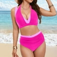 thumbnail image 6 of BOBOGOJP Women Plus Size High Waisted Bikini - Ribbed Two Piece Swimsuit Tummy Control Bathing Suit V-Wired 2026 Swimwear Red for Size L, 6 of 8