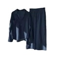 thumbnail image 2 of Women'S 2 Pieces Cotton Linen Loungewear Button Down Shirt and Wide-Leg Pants Set Navy Blue XL, 2 of 4
