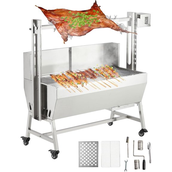 Huloretions 37"Grill Rotisserie Kit,Stainless Steel Electric Rotisserie 52W Rotatable Motor BBQ Rotisserie Kit,132LBS Capacity Pig Roaster Spit Rotisserie,Swivel BBQ Roasting Machine for Outdoor Patio