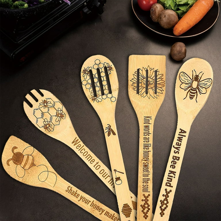 Kitchen Decor and Supplies Bee Wooden Spoons Spatula Set Bee Themed Cooking  Utensils Non Stick Carve Spoons Burned Cookware Kitchen Gadget Kit  Housewarming Gift Chef Present Funny Kitchen Decor 