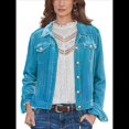 thumbnail image 1 of Chaqueta de Terciopelo de Larga de Color Liso para Mujer, Abrigo Corto Informal con Hebilla y Bolsillos. Azul Brillante XL, 1 of 5