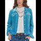 thumbnail image 1 of Chaqueta de Terciopelo de Larga de Color Liso para Mujer, Abrigo Corto Informal con Hebilla y Bolsillos. Azul Brillante M, 1 of 5