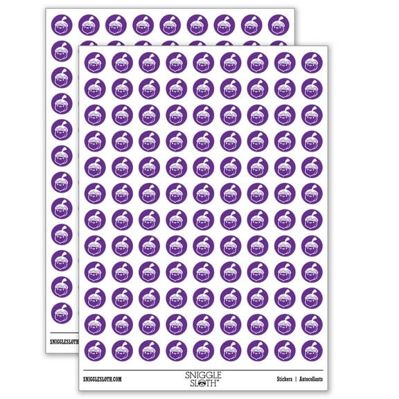 Cute Chibi Acorn Cartoon Happy Face 200  Round Stickers - Gloss Finish - 0.50" Size - Purple