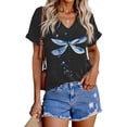 thumbnail image 2 of DHFJKG Graphic Tees For Women Dragonfly Print Loose Fit V Neck T Shirt Summer Short Sleeve Casual Daily Wear Soft Tops, 2 of 4