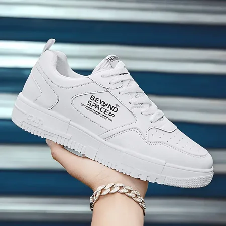 

Men‘s Fashion PU Sole Lace-Up Casual Skate Shoes White