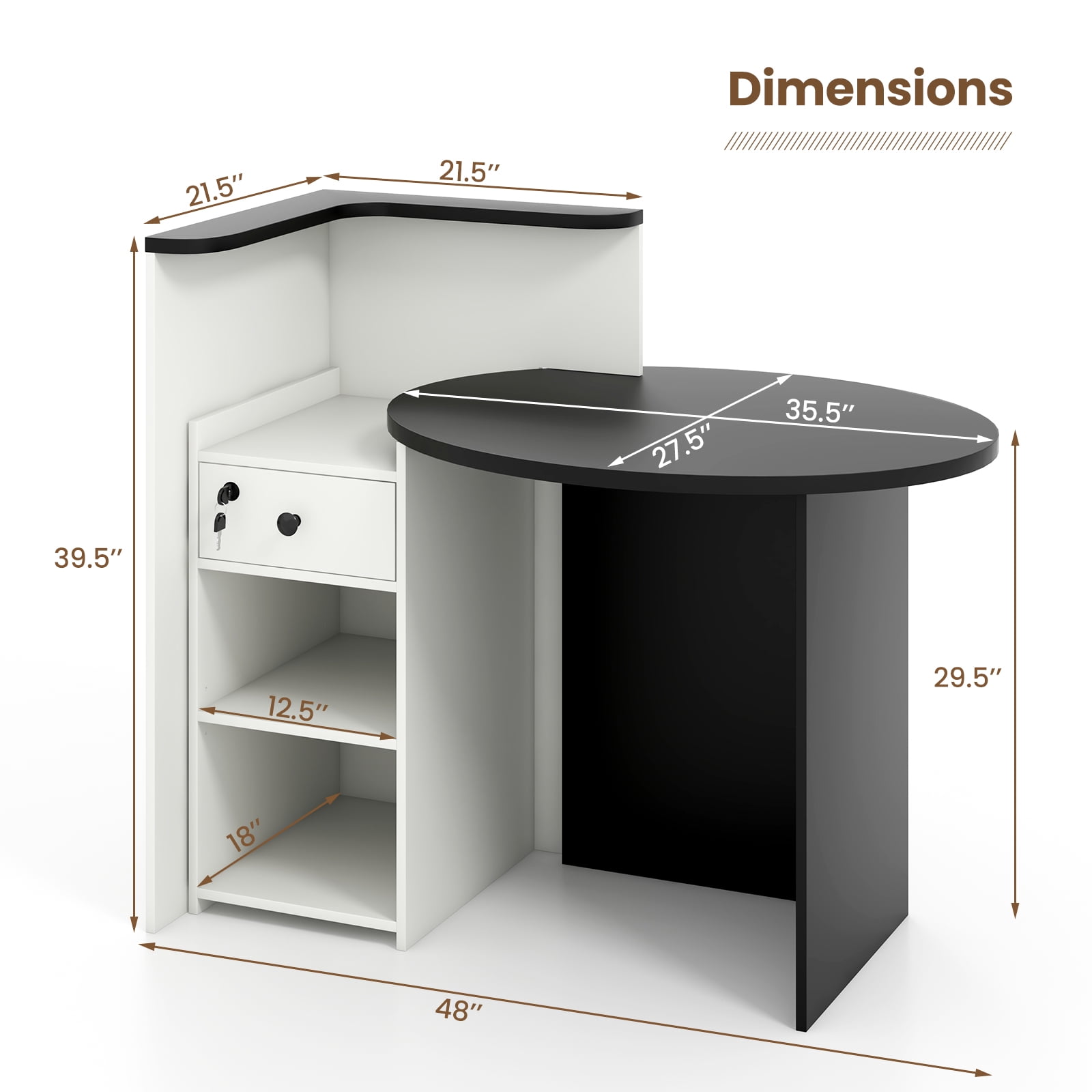 Giantex Reception Desk, Computer Workstation w/Lockable Drawer & Open Shelves, Checkout Counter, Black & White