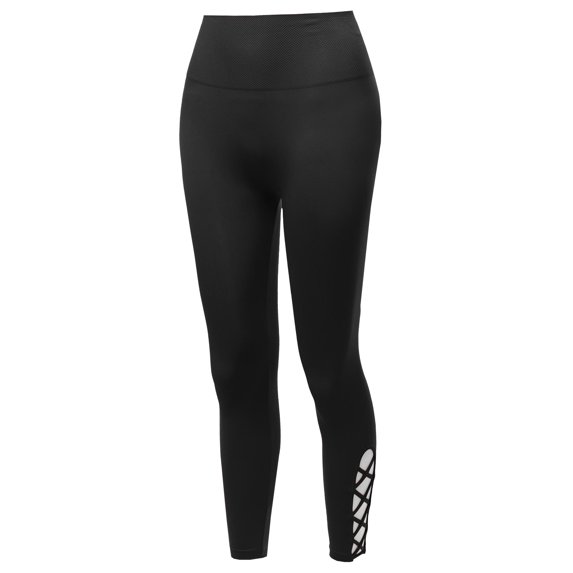 FashionOutfit Women's High Waist Diamond Shape Band Tummy-Control Seamlesss Capri Leggings
