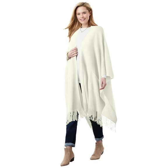 Woman Within Plus Size Fringed Cape Sweater