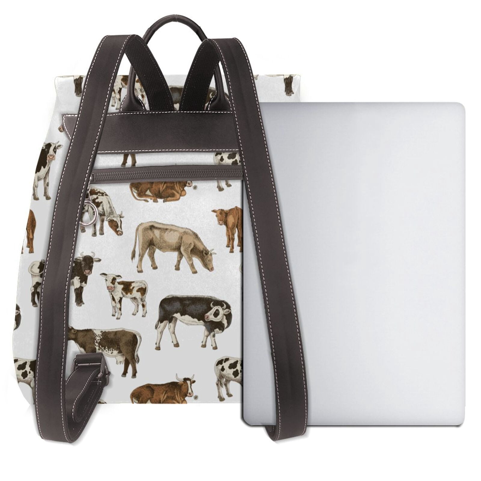 Kuqiui Cow Print Leather Backpack Purse For Women Fashion Ladies Vintage Bags Casual College Travel Backpacks bag