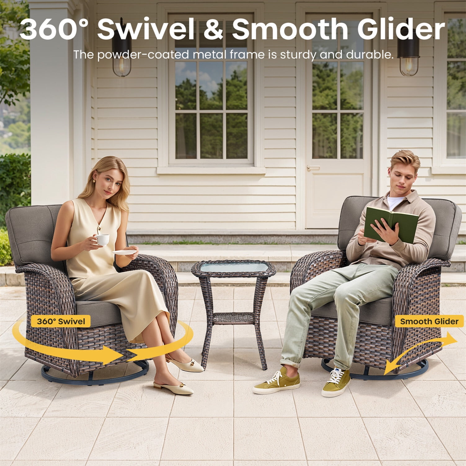 Bellefurn Luxury 6 Piece Outdoor Patio Wicker Furniture Sets with Swivel Rocker Patio Chairs,Sofa and Ottomans,High Back Outdoor Conversation Set for Porch Balcony Deck
