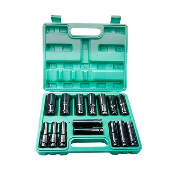 1/2Inch Drive Hex Impact Socket Set 15-Piece Deep Socket Metric Sizes 8-24mm Carbon Steel with Storage Box