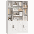 thumbnail image 2 of Hiphuta 75" Tall Modern Bookcases with 2 Double Door Cabinet, 47"Wide Wooden Storage Bookshelf for Living Room Home Office Entryway, White, 2 of 8