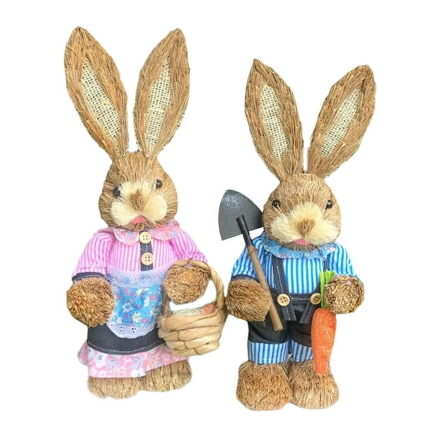 Figuras de paja de conejo de Pascua Zulema Estatuilla de conejito 35 cm de alto