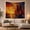 Fiery Sailboat, variant on Impressionist Sailboats at Sunset Over Tranquil Sea, Serene Painterly Scene for Beach Lovers, Coastal Wall Art, Housewarming Gift Tapestry Wall Hanging for Bedroom, Living Room and Dorm