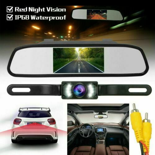 4.3" Rear View Kit Mirror Monitor & Waterproof Reverse Car Backup HD CCD Camera 