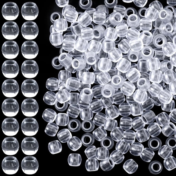 150 Pcs Clear Hair Beads, 10x12 mm Large Hole Jumbo Hair Beads for Braids, Plastic Clear Pony Beads Bulk for DIY Crafts Bracelets Jewelry