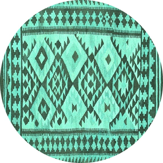 Ahgly Company Indoor Round Southwestern Turquoise Blue Country Area Rugs, 7' Round