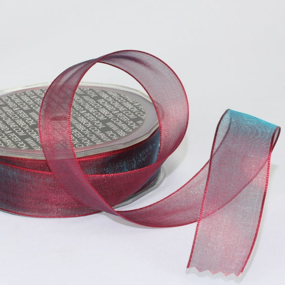 The Ribbon People Shimmering Berry Red Crystal Wired Edge Craft Ribbon 1" x 54 Yards